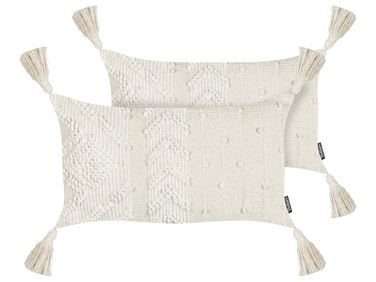 Set of 2 Cotton Cushions with Tassels 30 x 50 cm Off-White VALVARIA