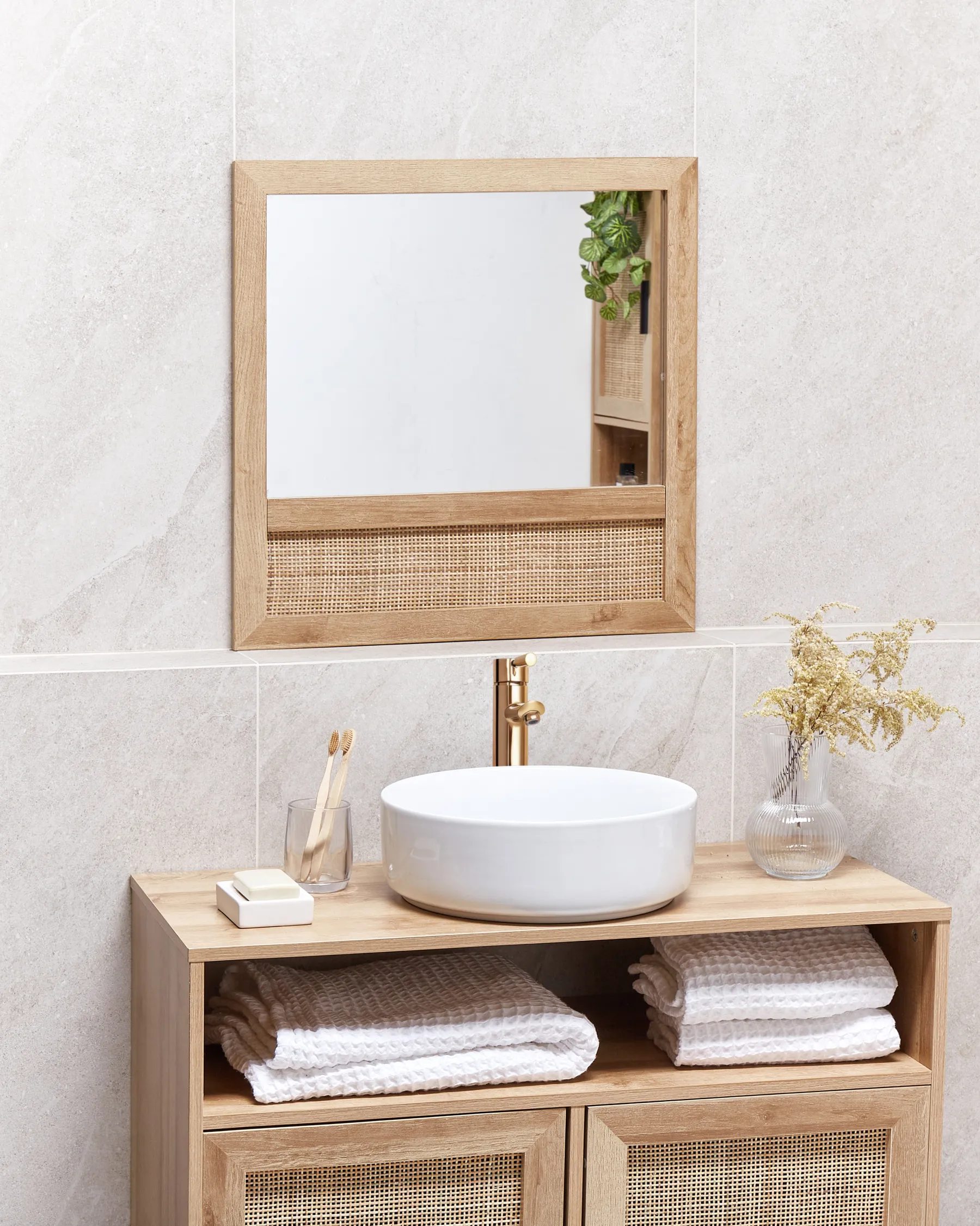 Lustro ścienne ROSELL 60 cm 60 cm Jasnobrązowy_952917