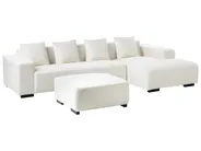Corner Sofa 4 Seater LUNGO with Ottoman Boucle White Left Hand_962376