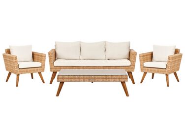 Lounge Set Rattan hellbraun 5-Sitzer Auflagen cremeweiß VITTORIA XL