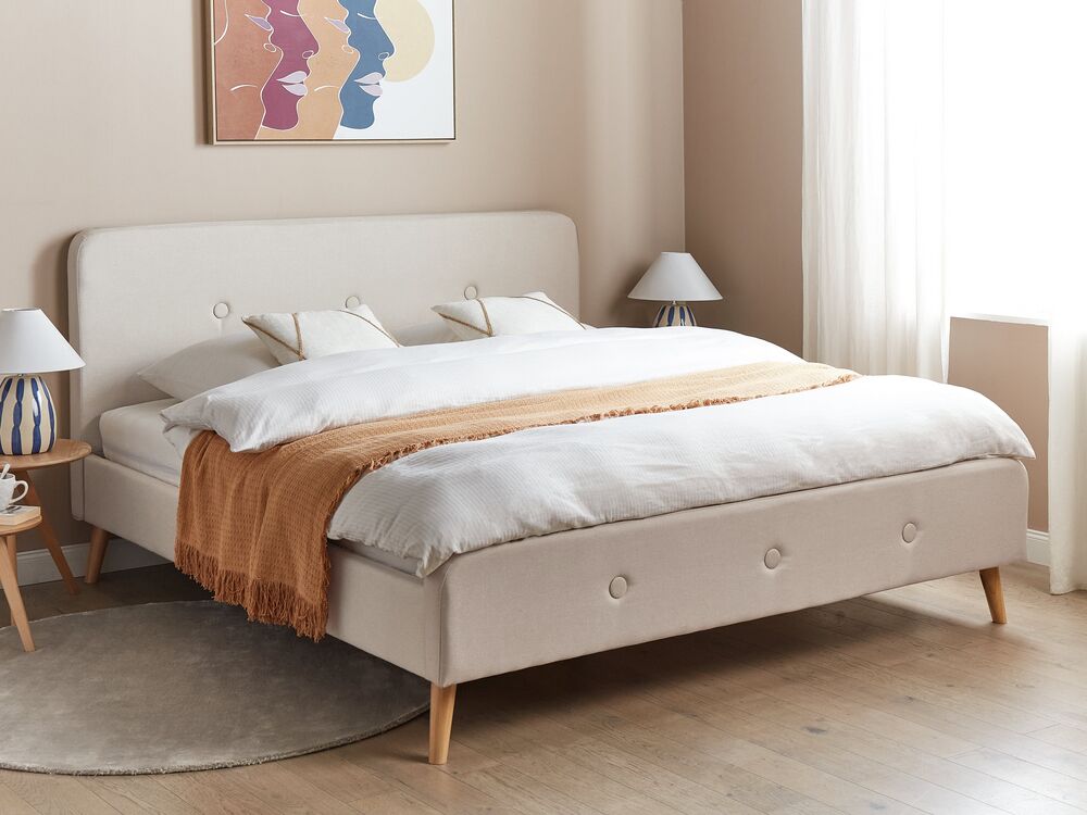 Bed Faux Linen RENNES 180 x 200 cm (EU Super King) Light Beige