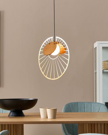 Metal Pendant Lamp Gold with Light Wood BARGO