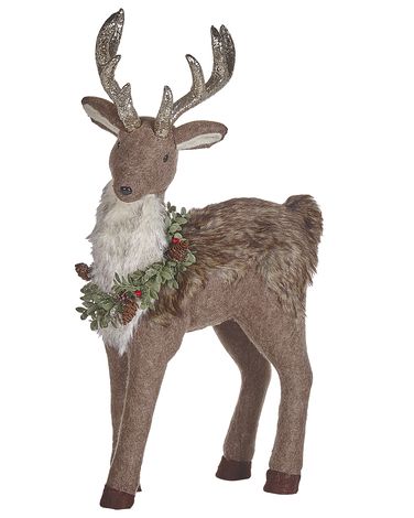 Figura decorativa renna ecopelle marrone bianco argento verde 38 cm Figura decorativa renna ecopelle marrone bianco argento verde 38 cm