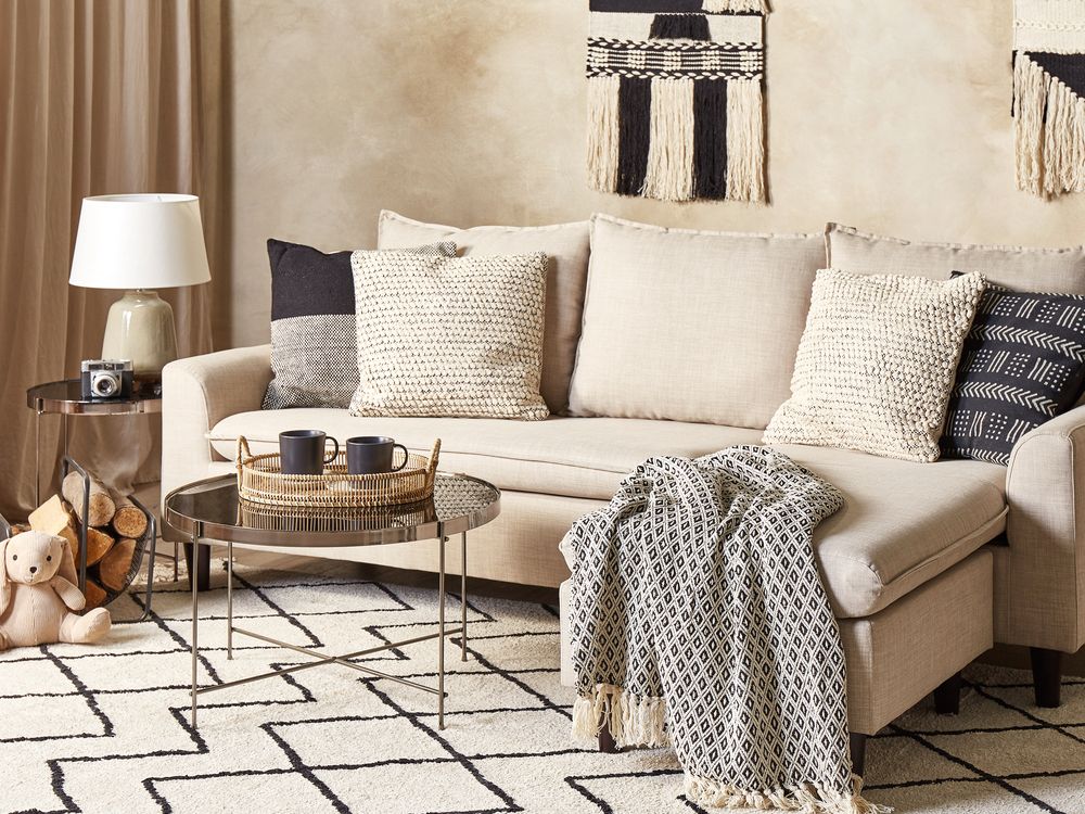 Set of 2 Decorative Cushions HOWEA 45 x 45 cm Cotton Beige Geometric Pattern