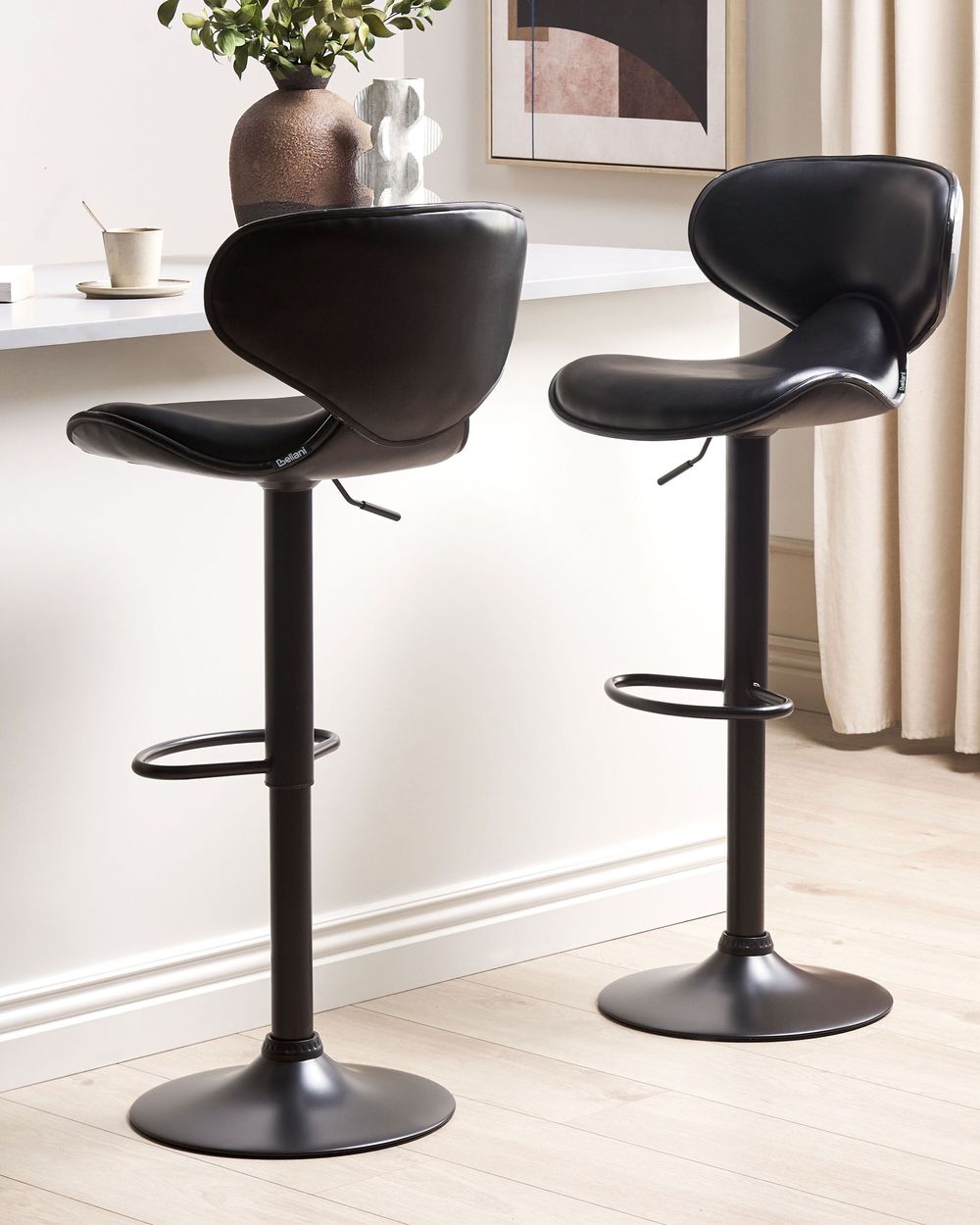 Lot de 2 chaises de bar CONWAY Cuir PU Noir