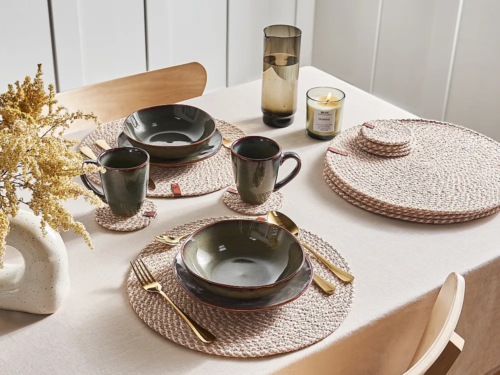 12 Piece Placemats and Coasters Set PIPTURUS Jute Natural