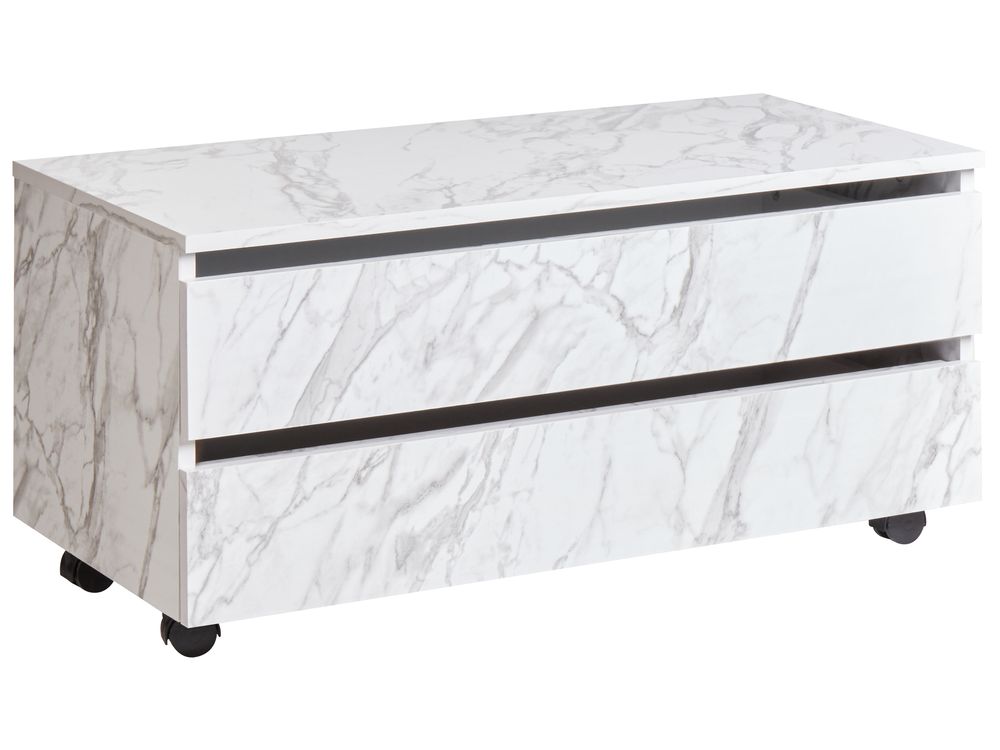 Badezimmerschrank TERESINA mit Rädern 80 cm Weißer Marmor