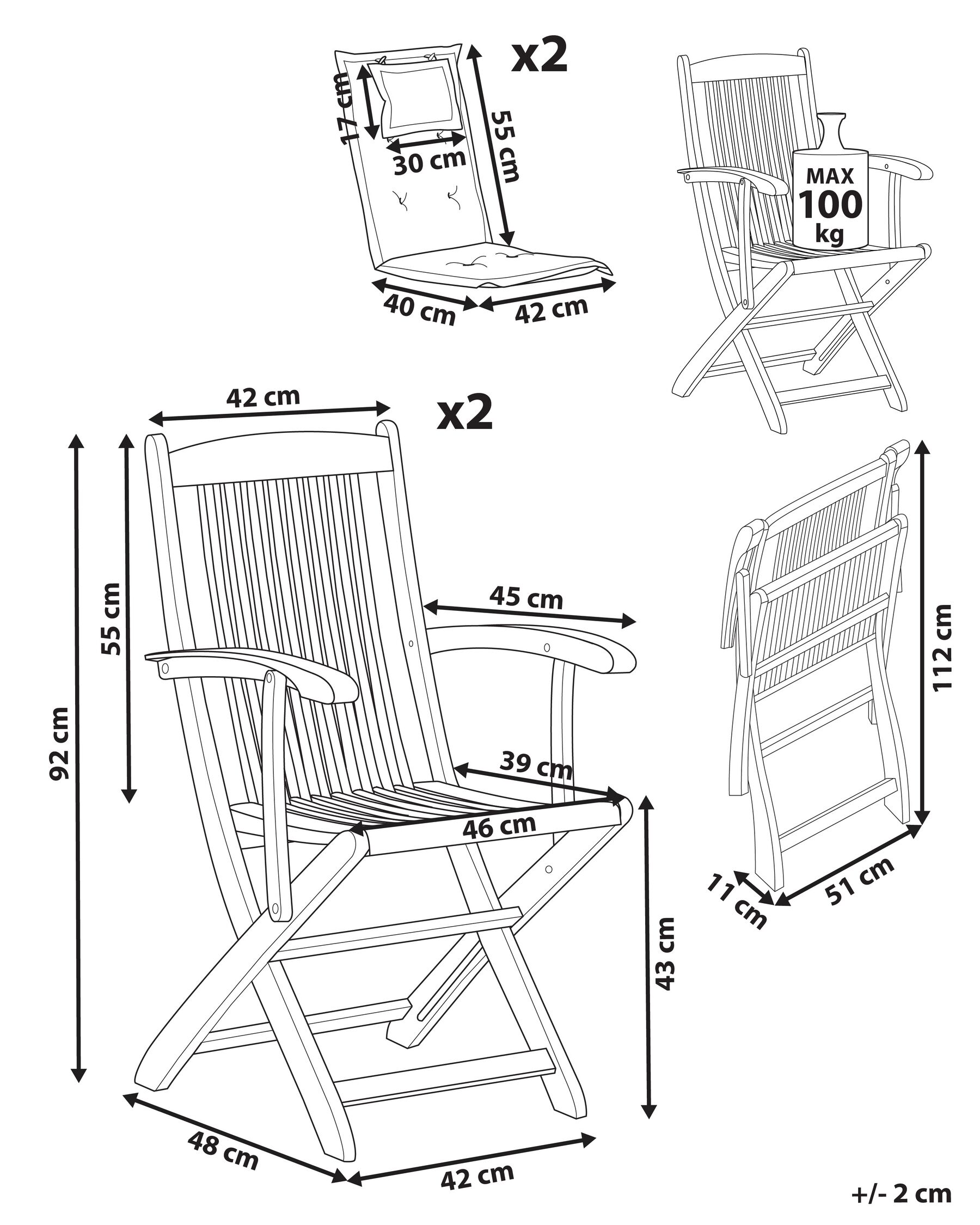 Set of 2 Garden Chairs with Cushions MAUI II Acacia Wood Blue_926573