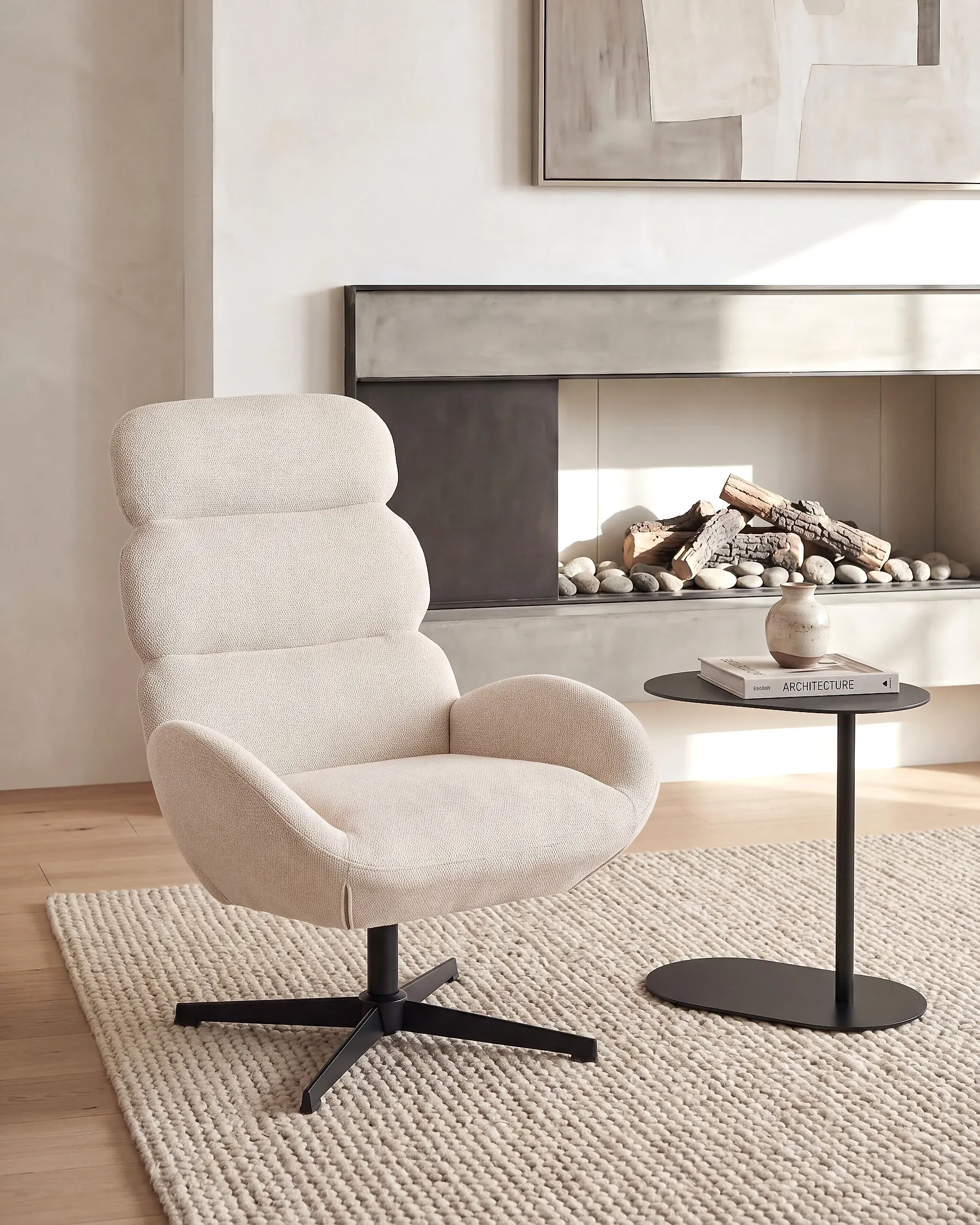 Swivel Armchair AALBORG Fabric Light Beige_1165122
