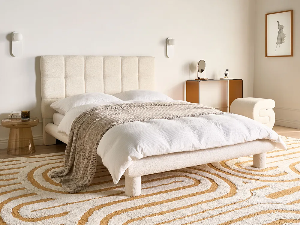 Bed Boucle CRESSAT 140 x 200 cm (EU Double) Off-White_1150969