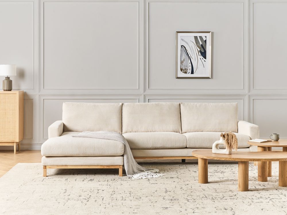 Ecksofa 4-Sitzer SIGGARD II Cord Hellbeige rechtsseitig