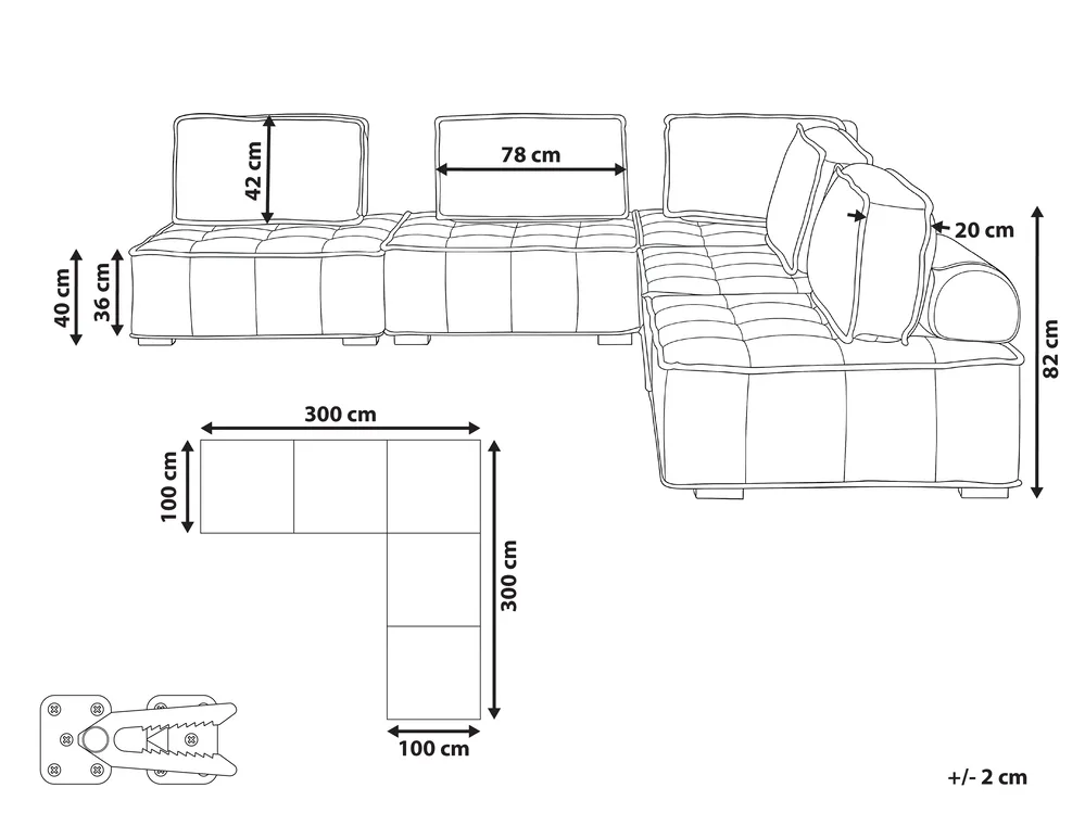Modular Corner Sofa 5 Seater TIBRO Fabric Off-White Left Hand_1058181