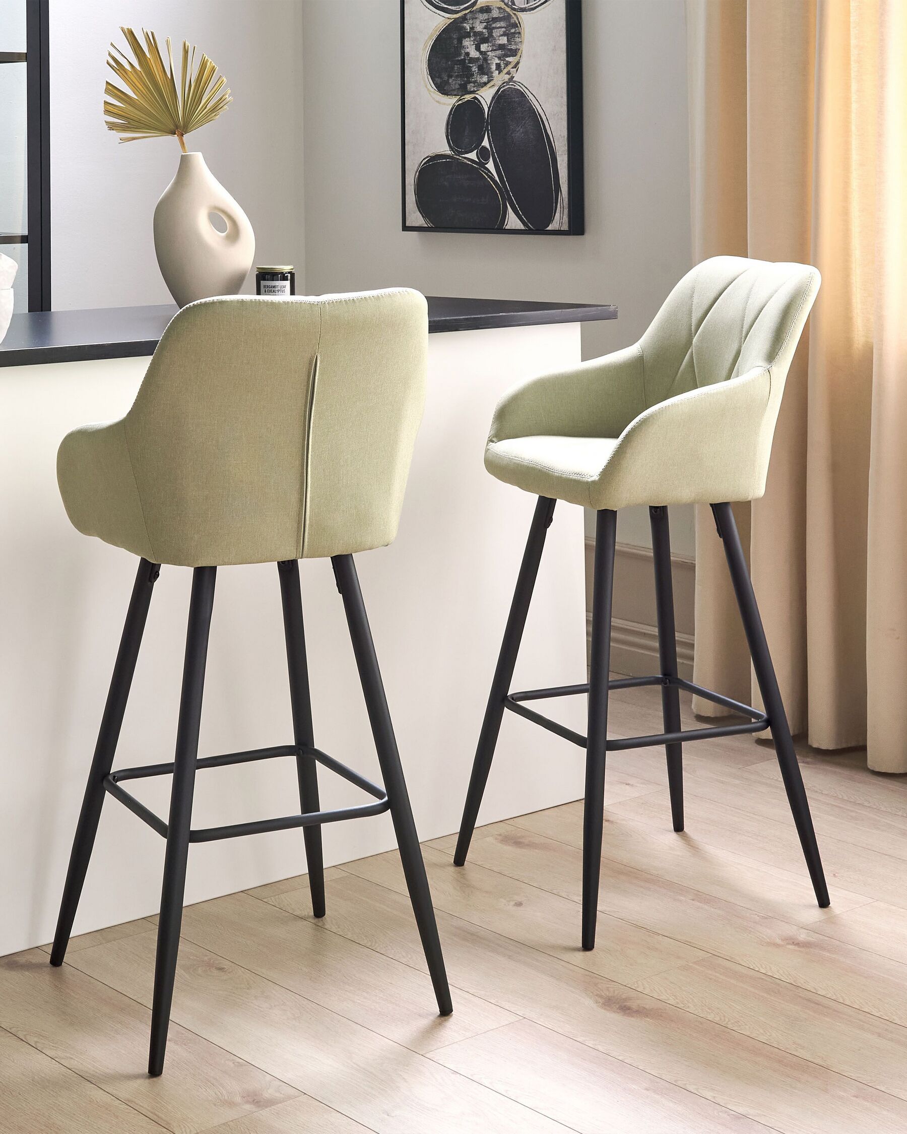 Set of 2 Fabric Bar Chairs Light Green DARIEN_877601