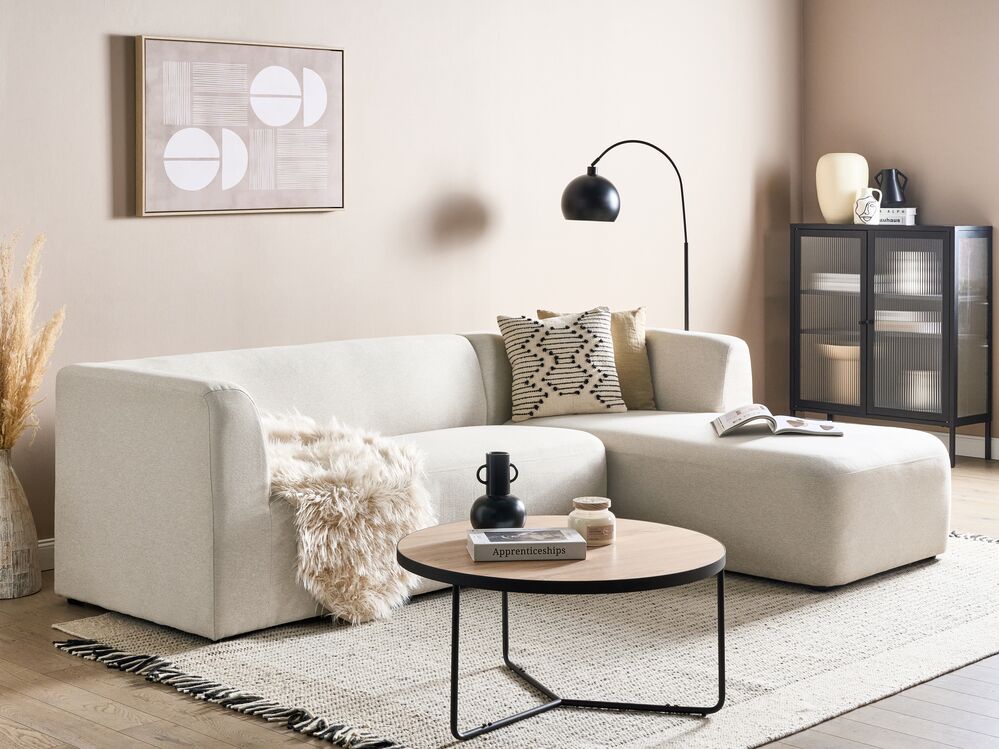 Left Hand Fabric Corner Sofa Light Beige LAXA Beliani