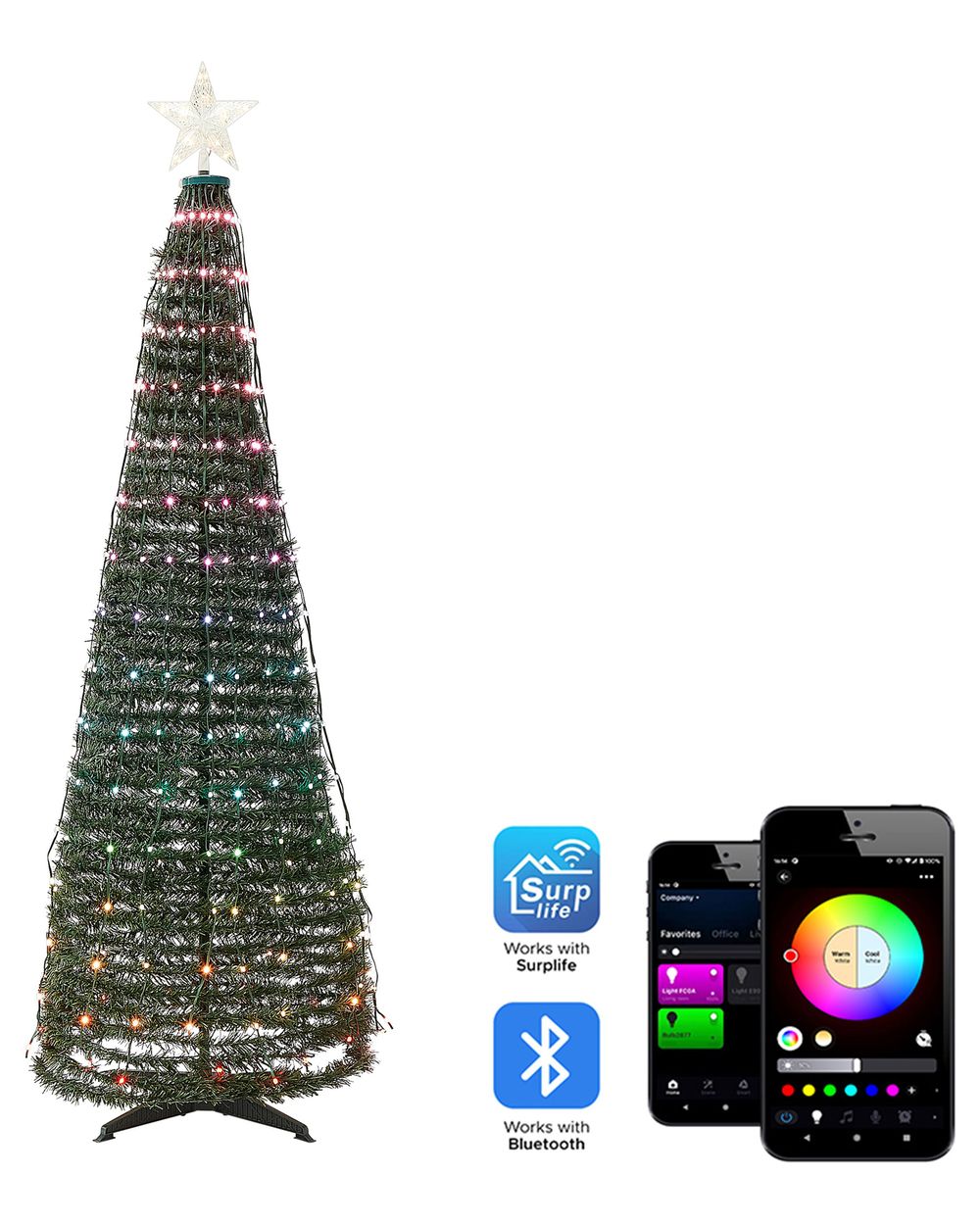 Freistehende Weihnachtsdekoration Smart LED mit App SAARLOQ 160 cm Weihnachtsbaum Grün