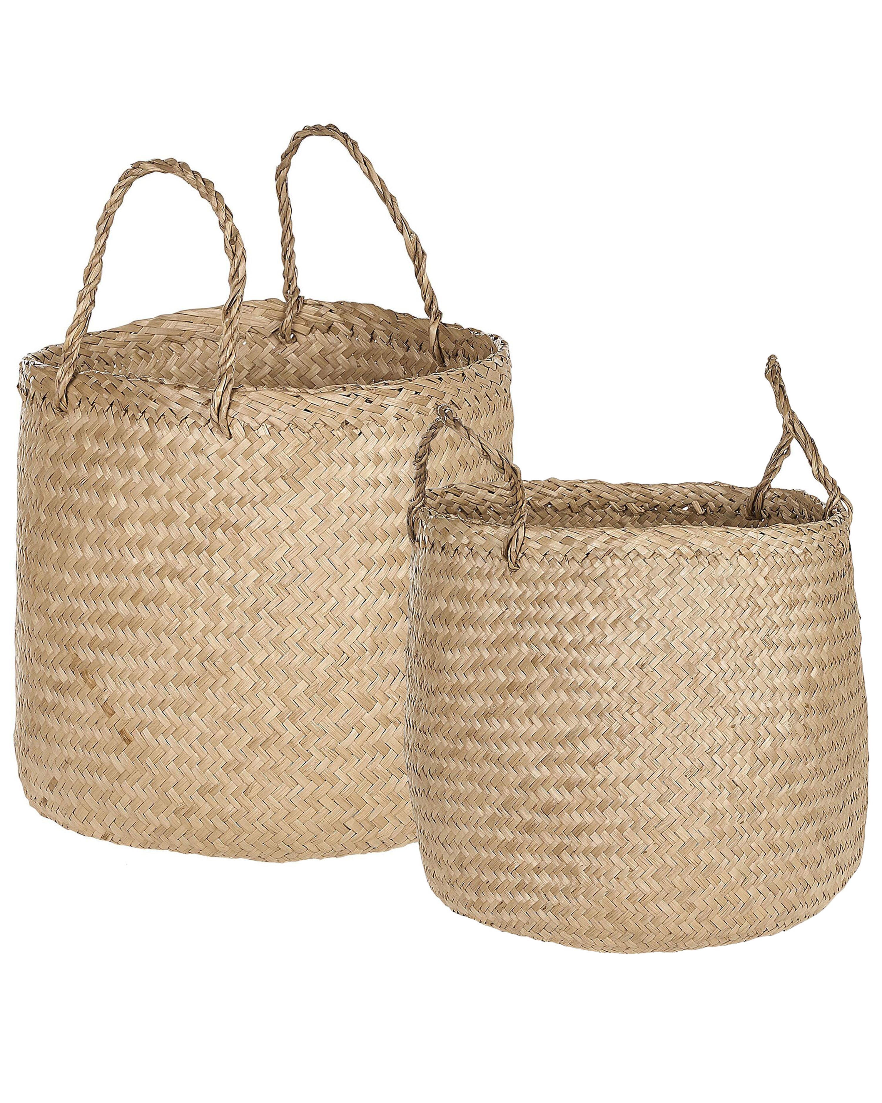 Conjunto De 2 Cestos Em Fibra De Algas De Cor Natural HALONG Beliani pt conjunto-de-2-cestos-em-fibra-de-algas-de-cor-natural-halong-beliani-pt