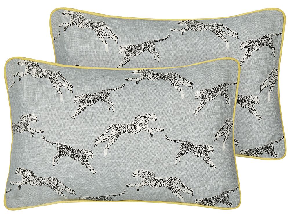 Set of 2 Decorative Cushions ARALES 30 x 50 cm Cotton Light Grey Animal Pattern
