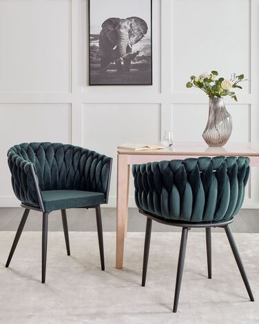 Set of 2 Velvet Dining Chairs Dark Green MILAN