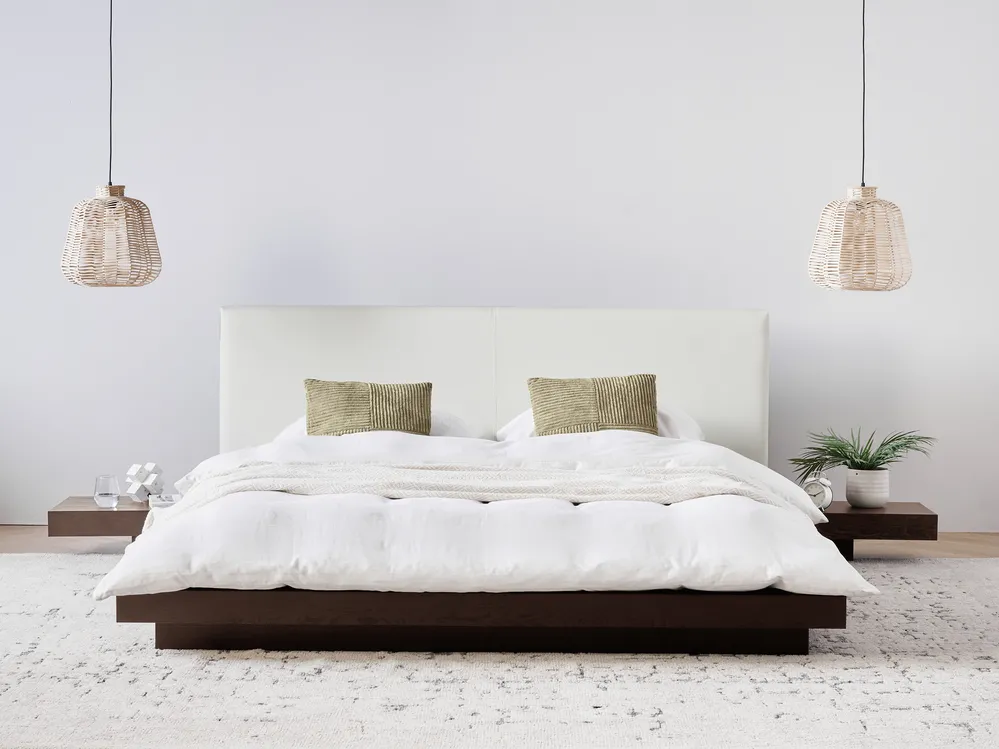 Łóżko LED Ekoskóra ZEN 160 x 200 cm Jesion ciemny_941354