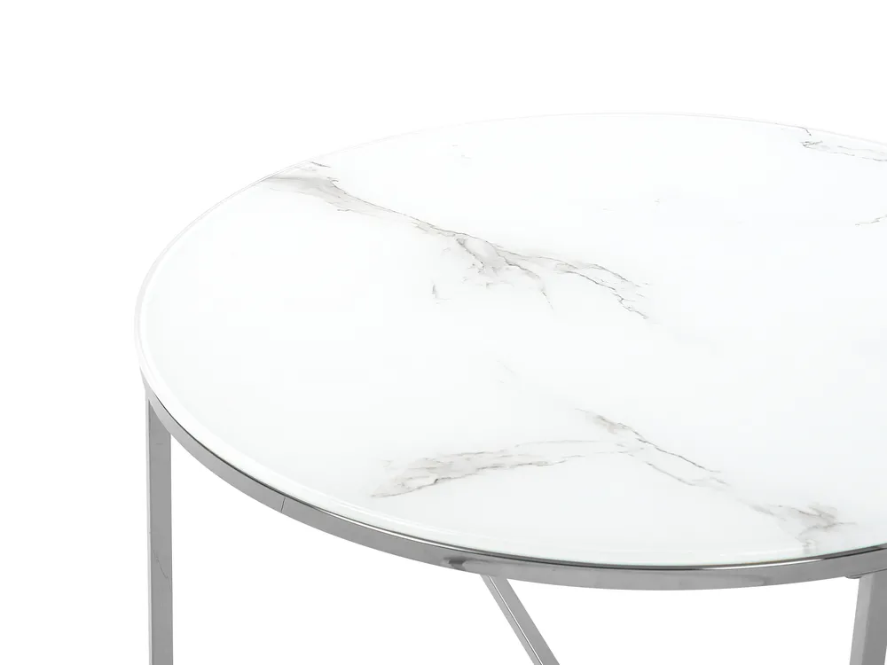 Coffee Table QUINCY Tempered Glass Marble/ Silver_757497