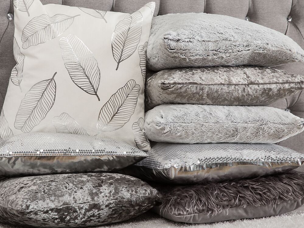 Set of 2 Decorative Cushions CLEMATIS 45 x 45 cm Faux Fur Light Grey Solid