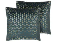 Zestaw 2 poduszek dekoracyjnych CELOSIA 45 x 45 cm Welur Lazurowy Wzór geometryczny_770085