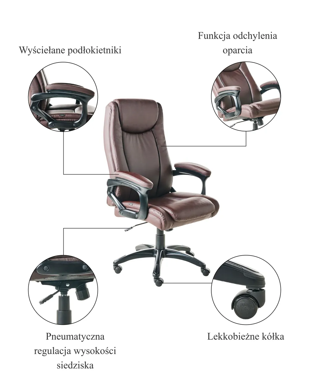 Fotel biurowy GRACEFUL Ekoskóra Ciemnobrązowy_995315