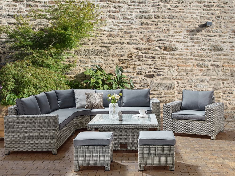 Lounge Set TEGLIO PE Rattan Grey Symmetrical 9 Seater Beliani