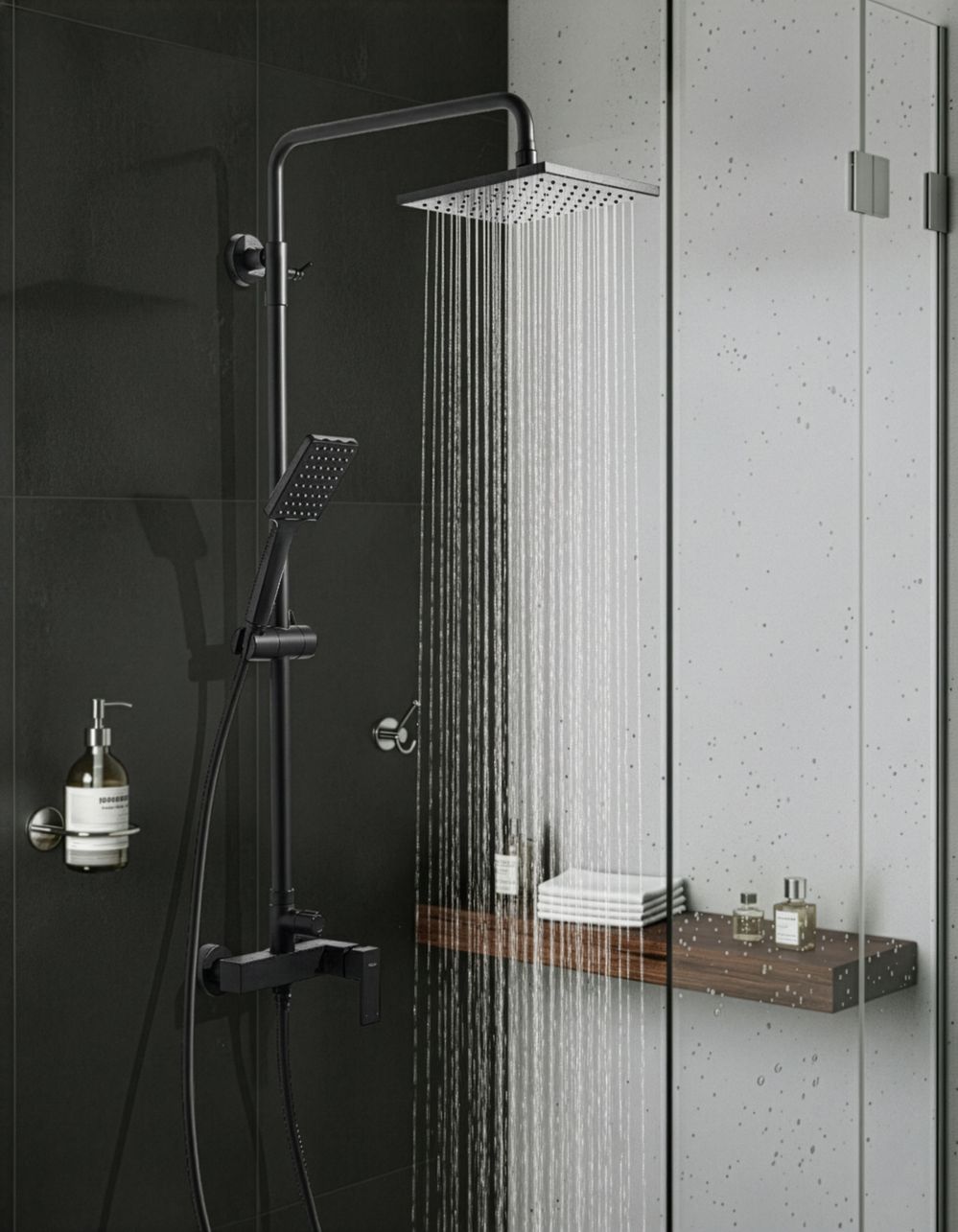 Duschsystem mit Mischbatterie und Regenbrause CATAGENA Schwarz