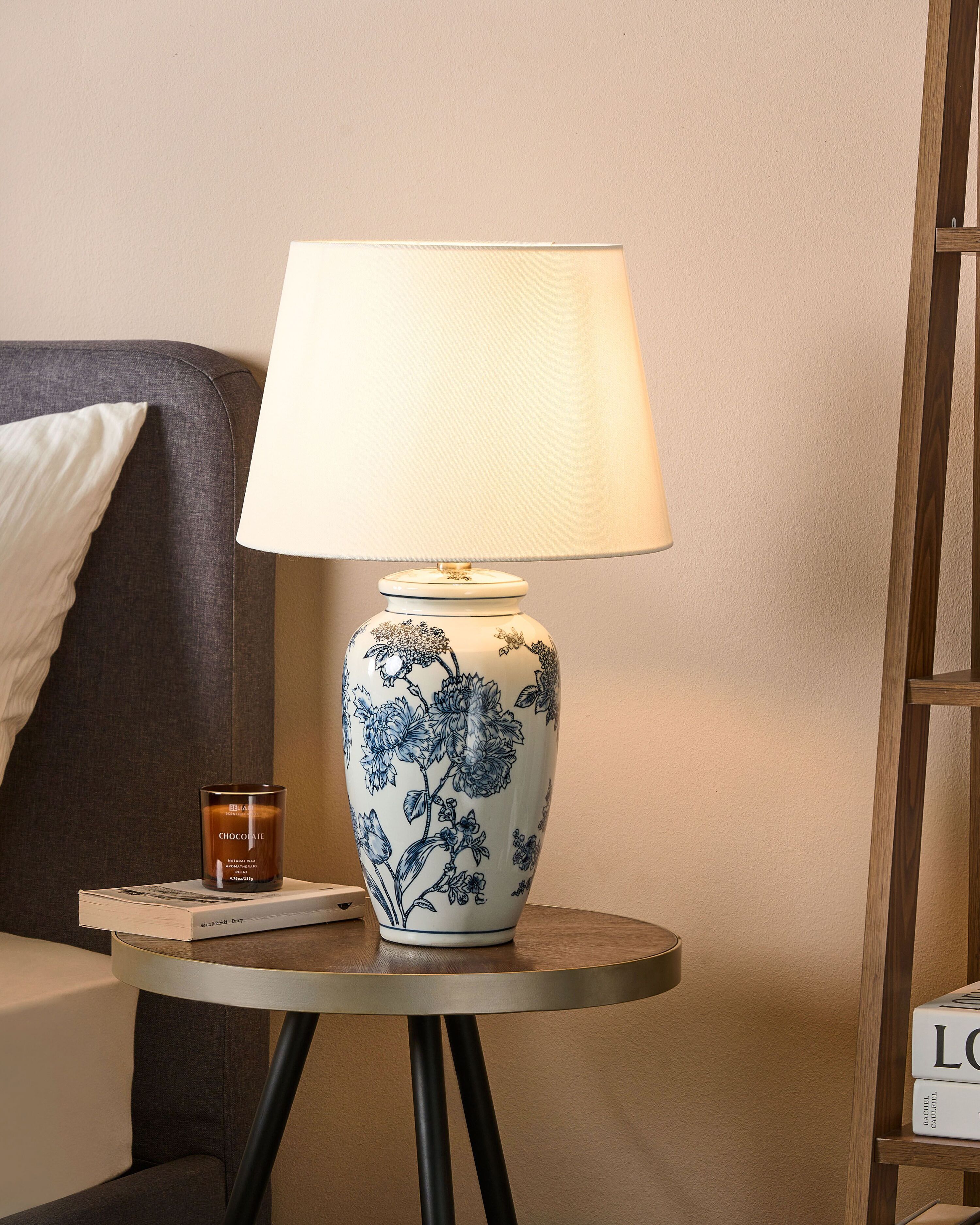 Lampa stołowa porcelanowa biało-niebieska BELUSO | Beliani.pl