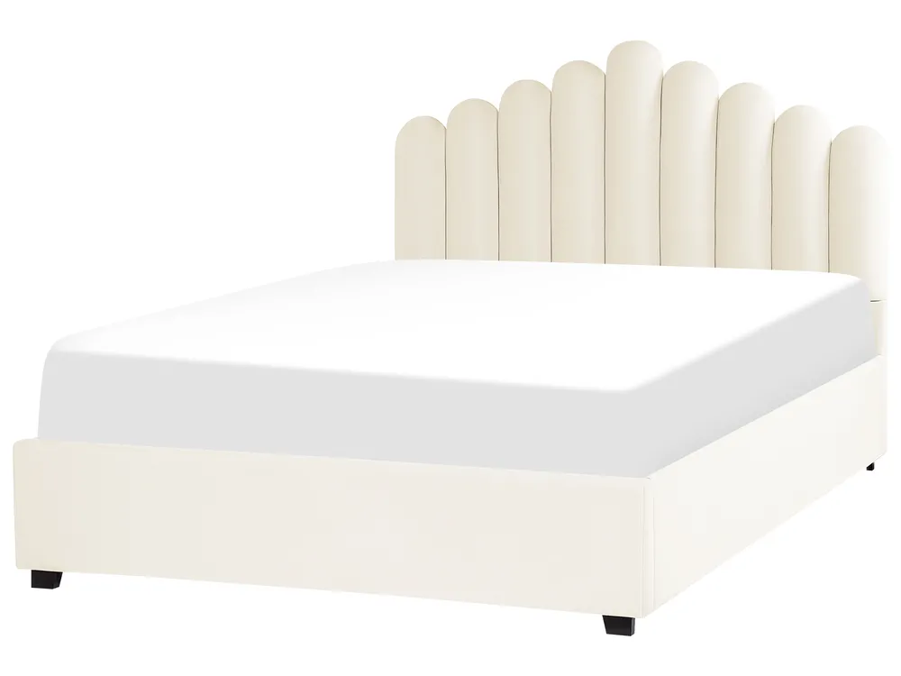 Bett mit Stauraum VINCENNES Samtstoff Cremeweiß 160 x 200 cm_837368