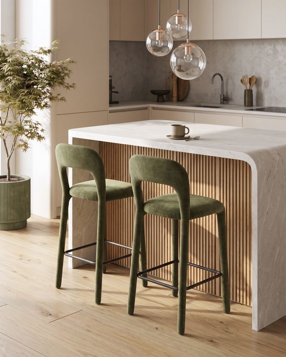 Conjunto de 2 bancos de bar LAKEVILLE Chenille Verde