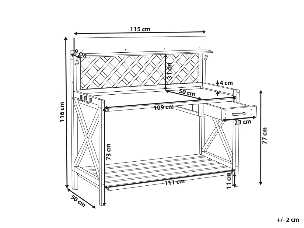 Potting Bench SPERLINGA 115 cm 116 cm Fir Wood Light Brown_1094916