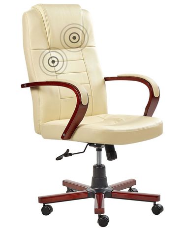 Kontorsstol med massage + värmefunktion läder beige DIAMOND