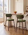 Set of 2 Bar Chairs MILLS Boucle Brown/ Green