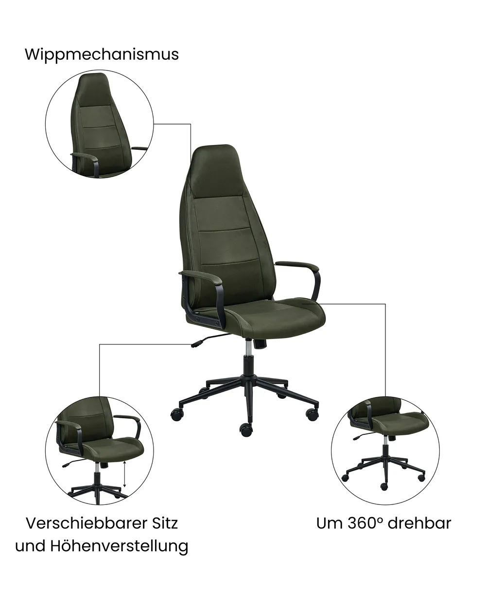 Bürostuhl REBEL Stoff Dunkelgrün_1059694