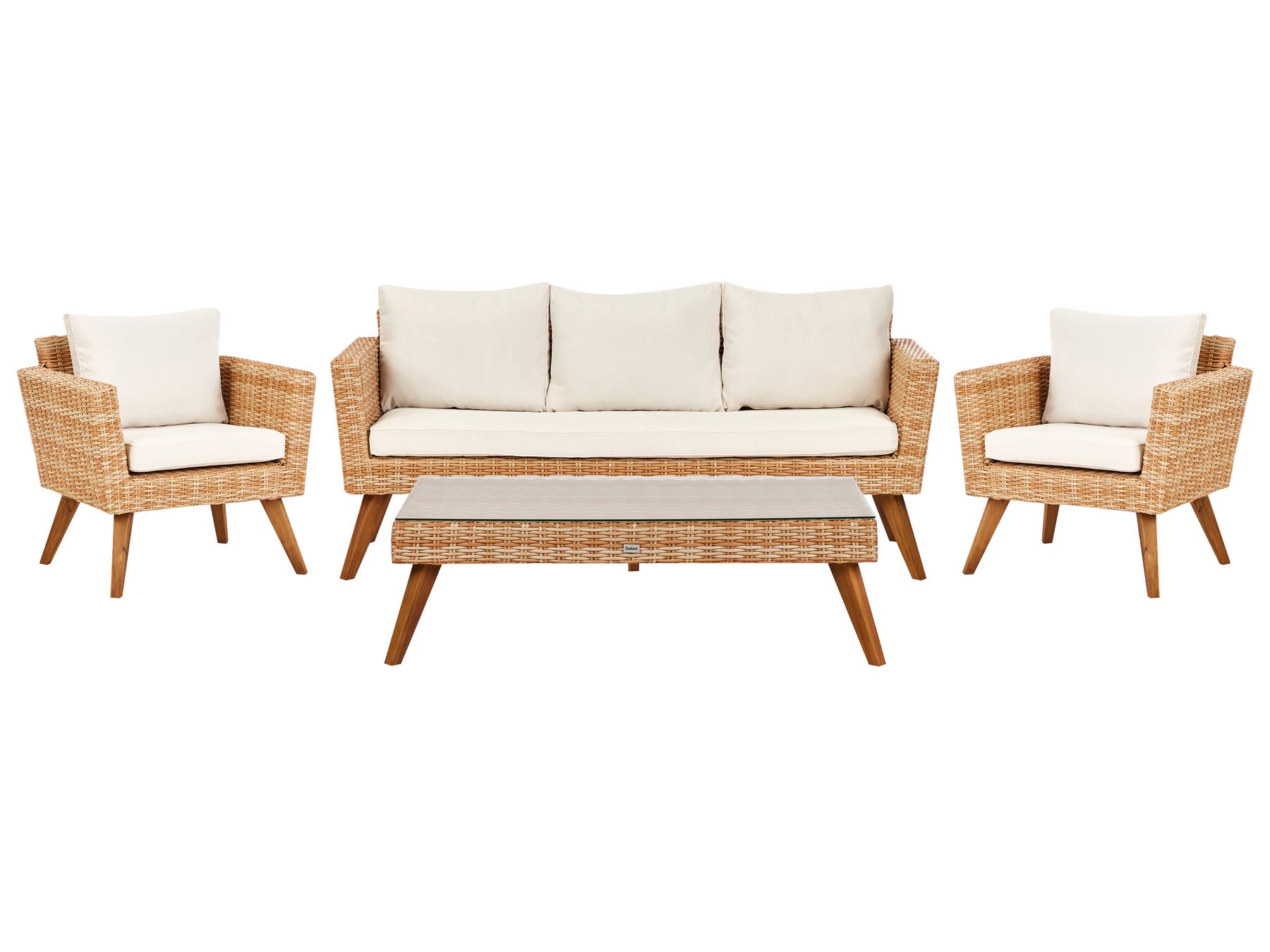 Lounge Set Rattan hellbraun 5-Sitzer Auflagen cremeweiss VITTORIA XL_928509