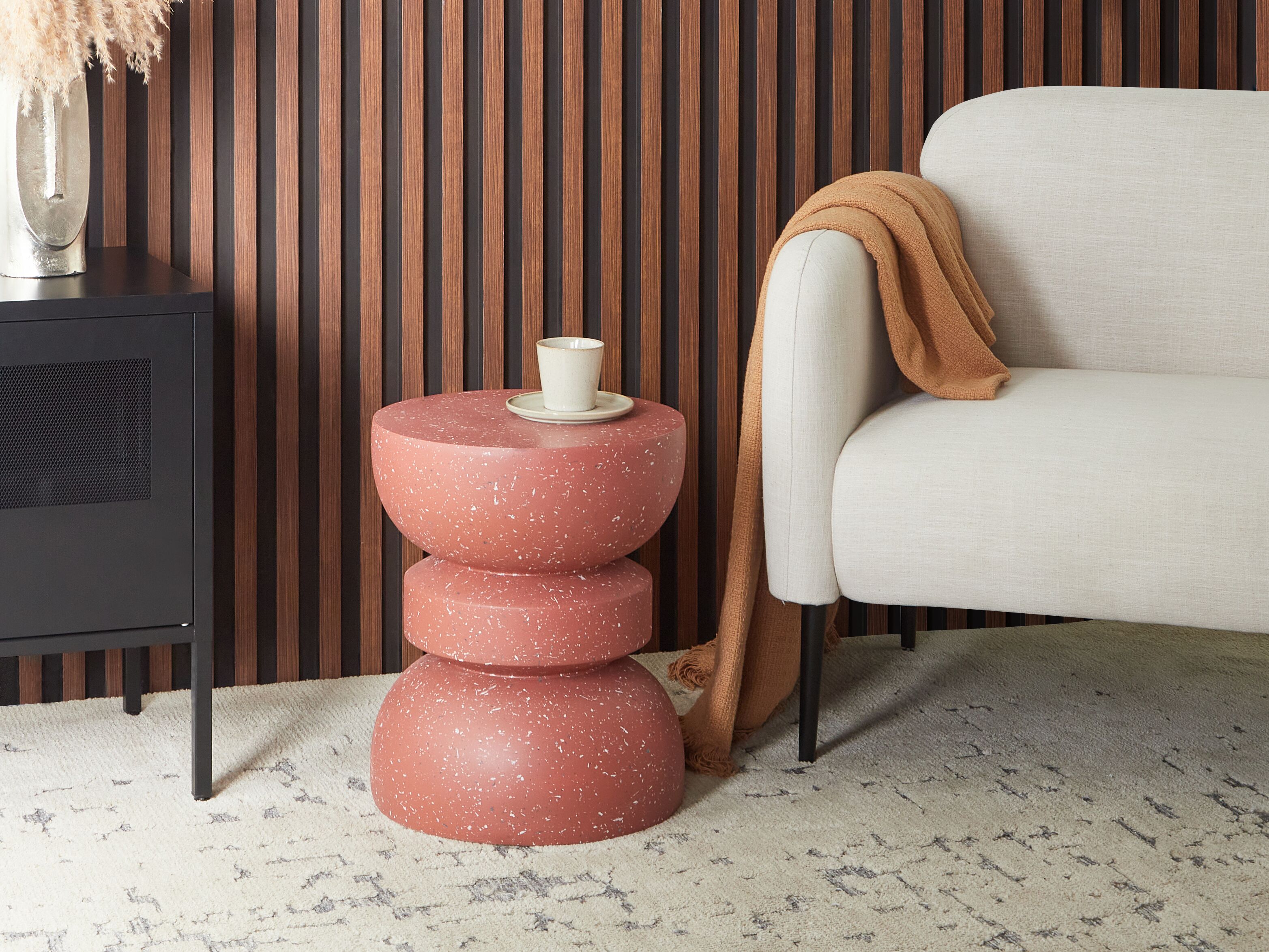 Table D'Appoint Ronde Effet Terrazzo Blanc Cassé - 37 X 37 X 47 Cm, 100 Kg De Charge, Intérieur/Extérieur - 2