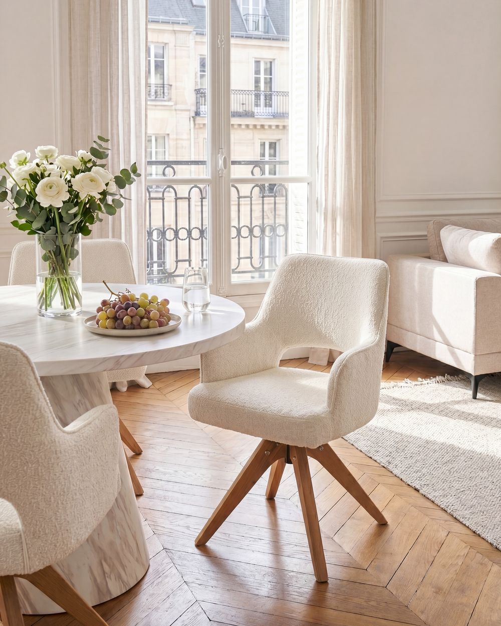 Dining Chair Swivel MORAVIA Boucle Light Beige