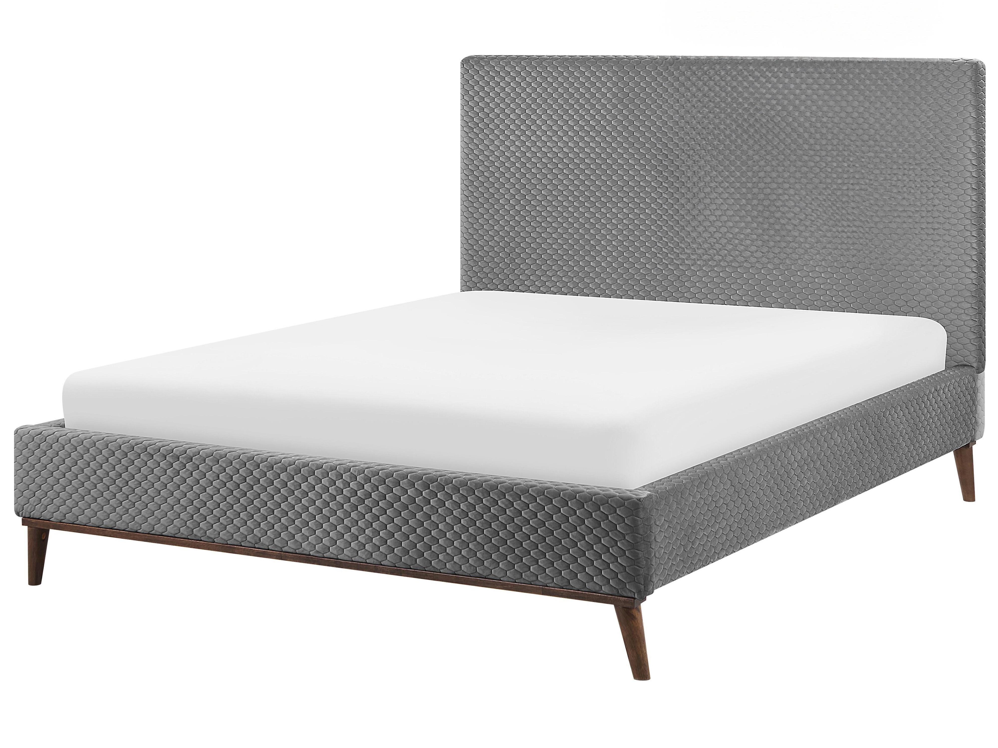 Bett mit Lattenrost Samtstoff BAYONNE 140 x 200 cm Hellgrau_1011889