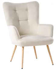 Poltrona Wingback VEJLE con poggiapiedi Tessuto Beige chiaro_1017431