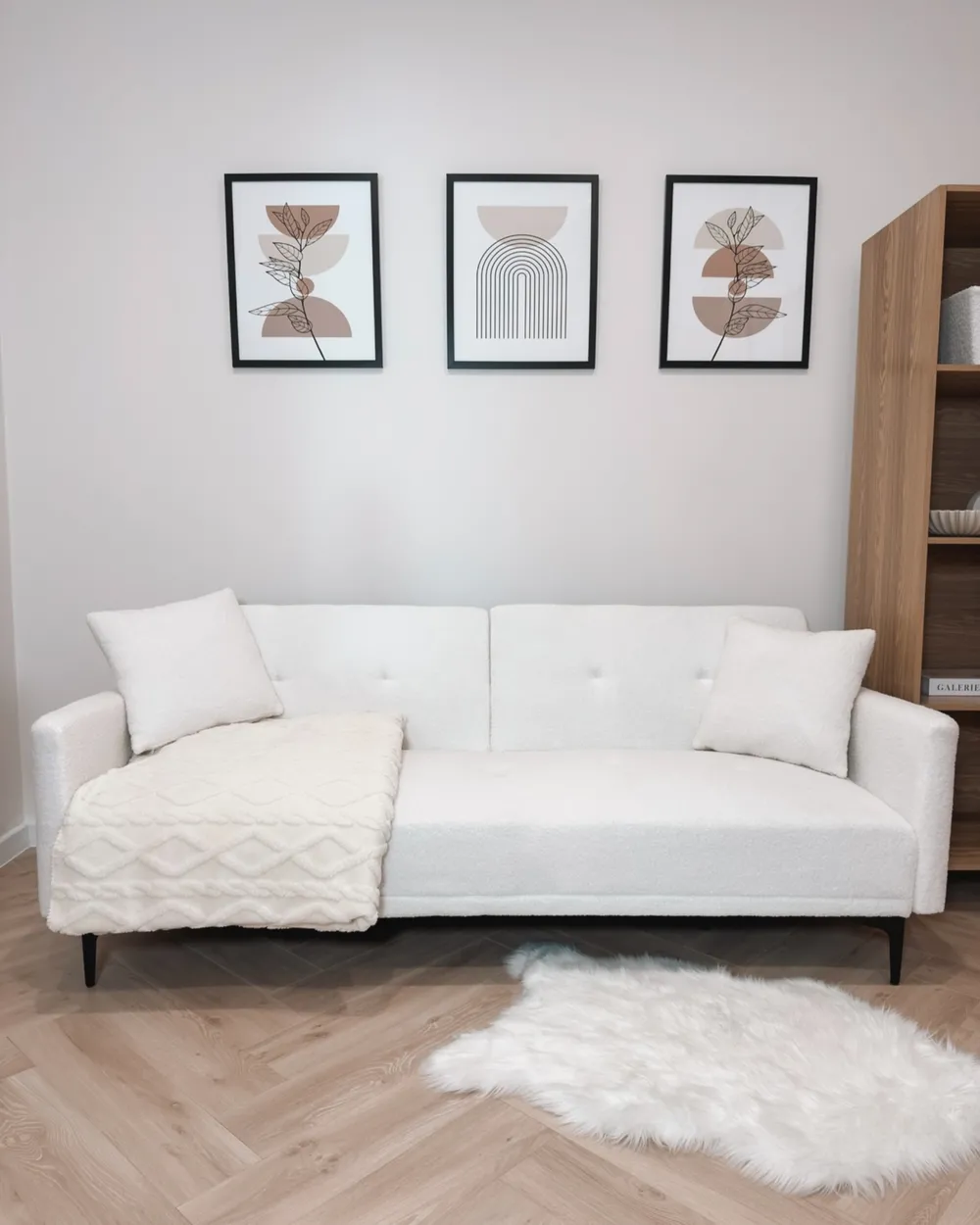 Sofa Bed 3 Seater LUCAN Boucle Off-White_1039235