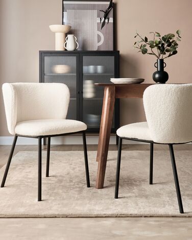 Set of 2 Boucle Dining Chairs Off-White MINA