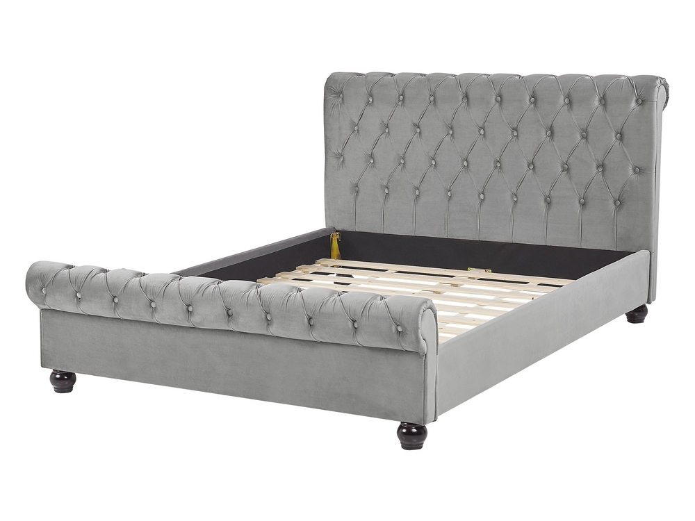 Bed Velvet AVALLON 140 x 200 cm EU Double Grey Beliani