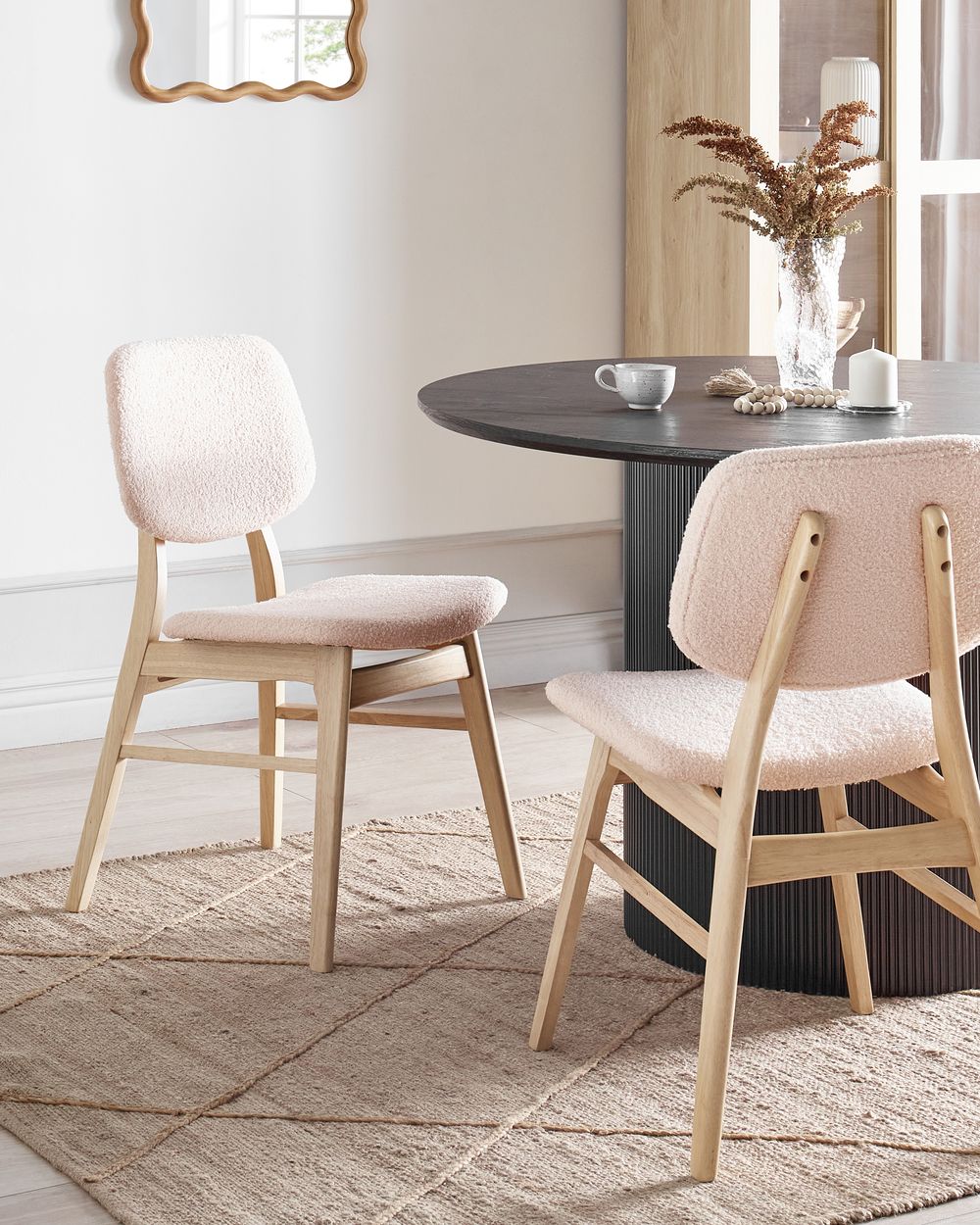 Set of 2 Dining Chairs ELAINE Boucle Light Brown/ Beige