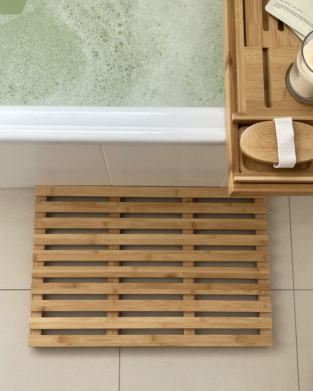 Tappeto Da Bagno In Bambù IDesign - Antiscivolo, Impermeabile, 182x61 Cm, Marrone Chiaro - Foto 3