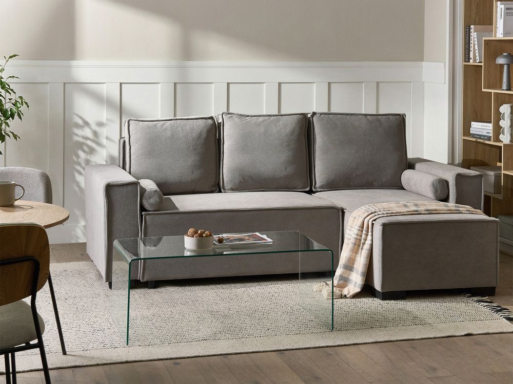 Corner Sofa Bed 3 Seater EDANE with Storage Fabric Grey Left Hand