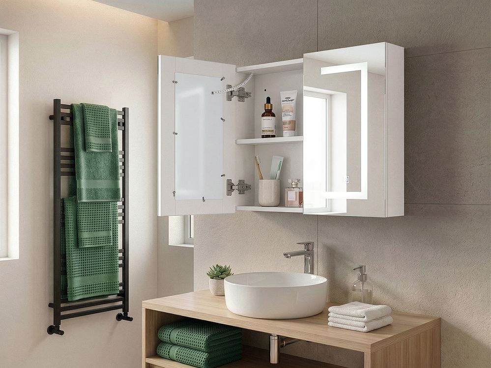 Bathroom Wall Mounted Mirror Cabinet LED MAZARREDO 60 cm 60 cm White