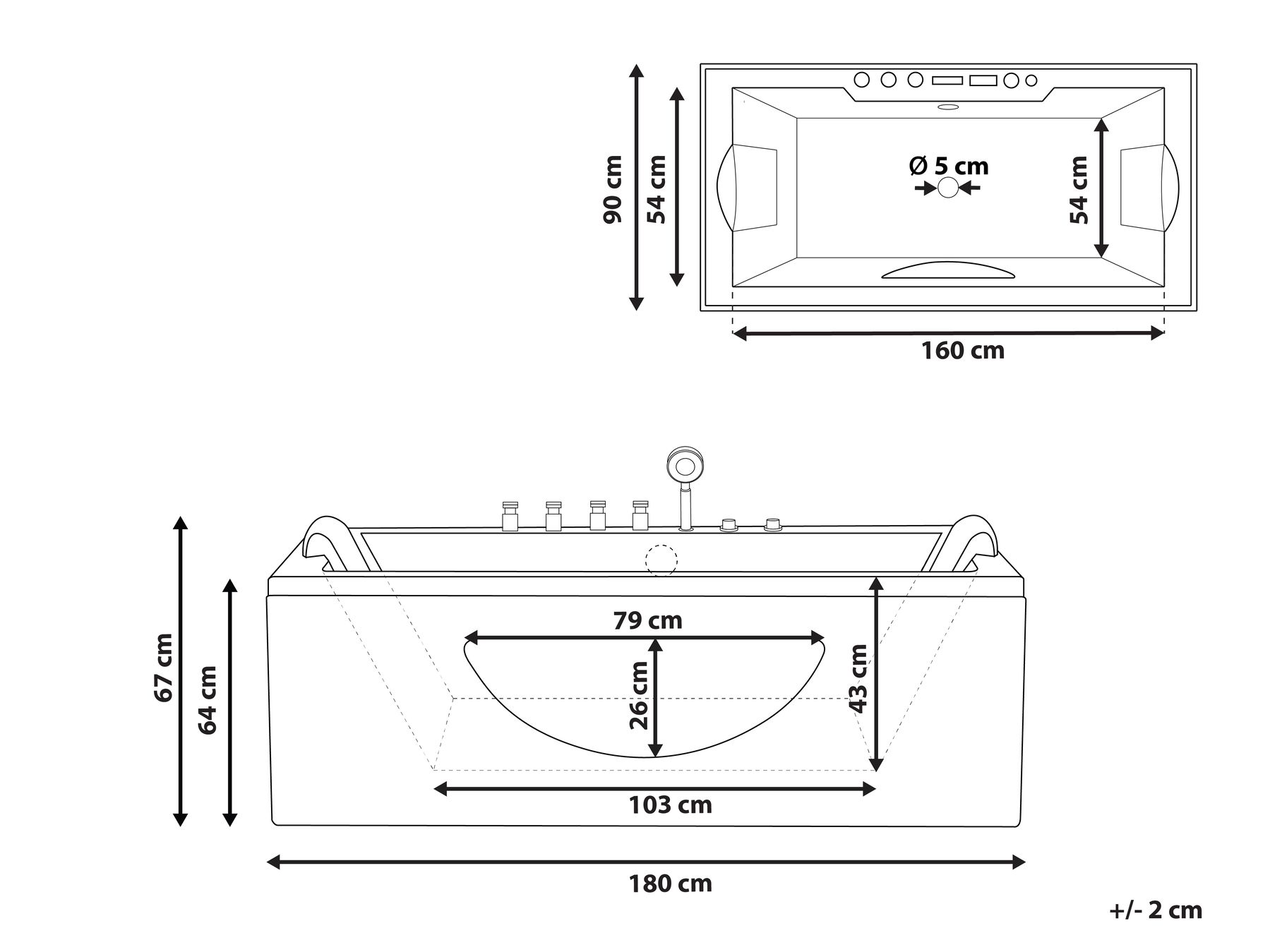 Wanna narożna z hydromasażem LED HAWES 180 x 90 cm Biały_1034006