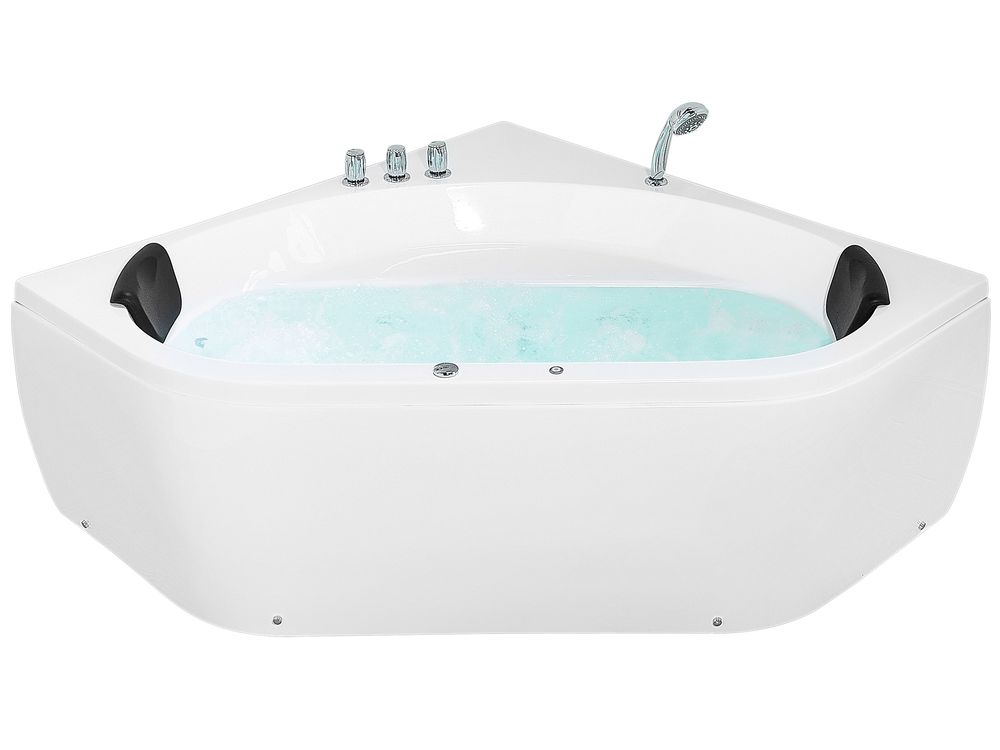 Baignoire d'angle à remous avec LED MEVES 140 x 140 cm Blanc